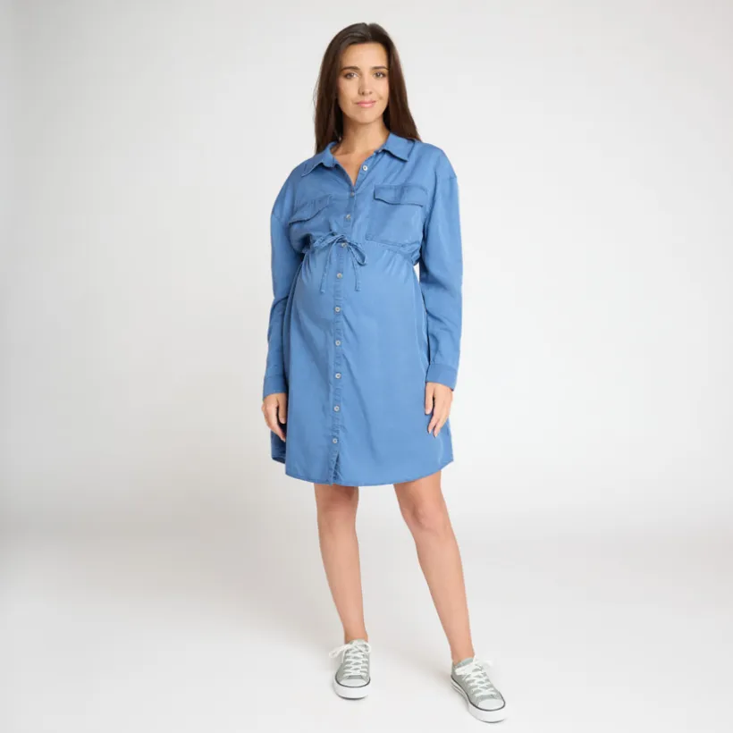 Robe chemise manches longues à nouer pour femme
