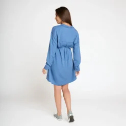 Robe chemise manches longues à nouer pour femme