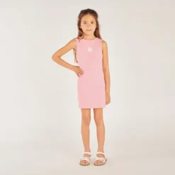 Robe débardeur en maille broderie fleurs pour fille