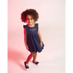 Robe débardeur en molleton cloqué avec broderies pour bébé fille