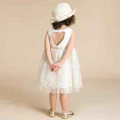 Robe de cérémonie bi-matière à dos ajouré cœur pour bébé fille