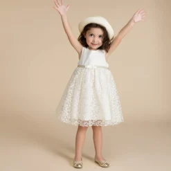 Robe de cérémonie bi-matière à dos ajouré cœur pour bébé fille