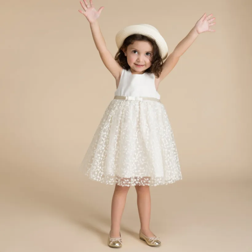 Robe de cérémonie bi-matière à dos ajouré cœur pour bébé fille