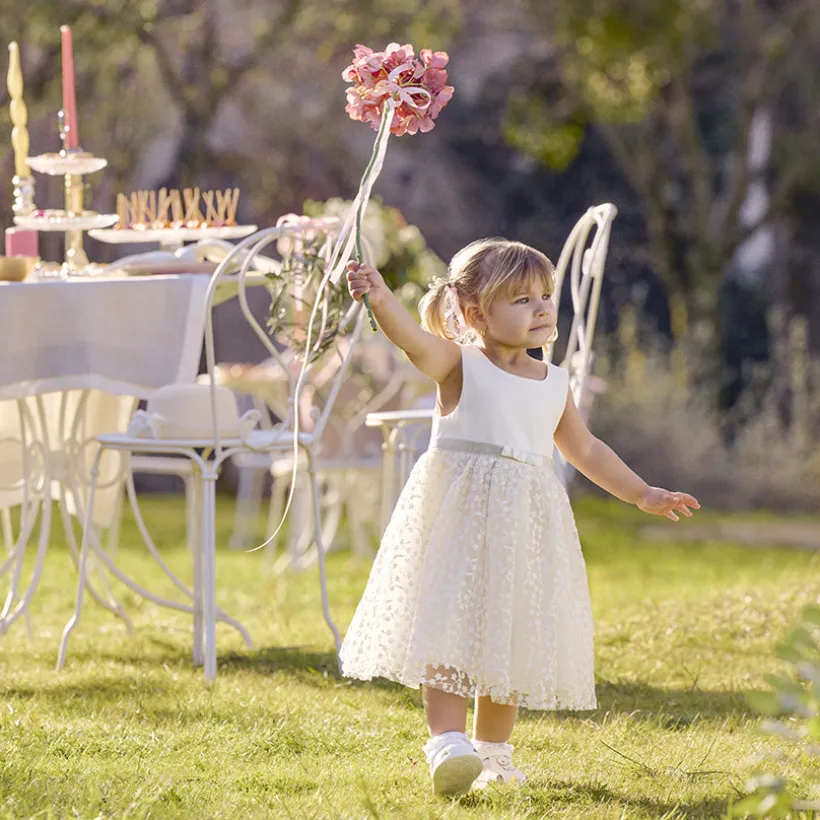 Robe de cérémonie bi-matière à dos ajouré cœur pour bébé fille