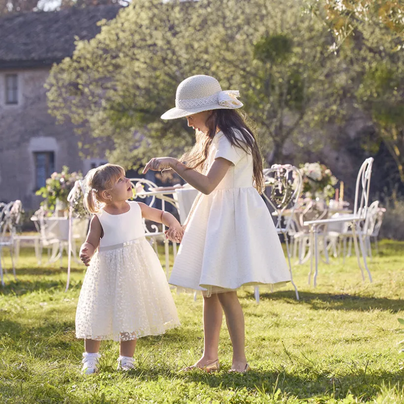 Robe de cérémonie bi-matière à dos ajouré cœur pour bébé fille