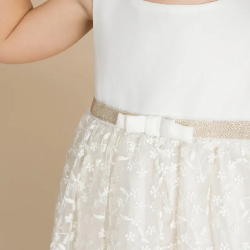 Robe de cérémonie bi-matière à dos ajouré cœur pour bébé fille