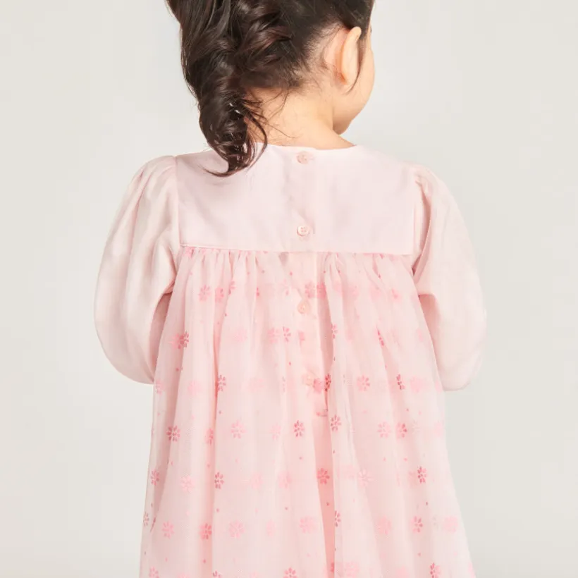 Robe de cérémonie bi-matière imprimé fleurs pour bébé fille