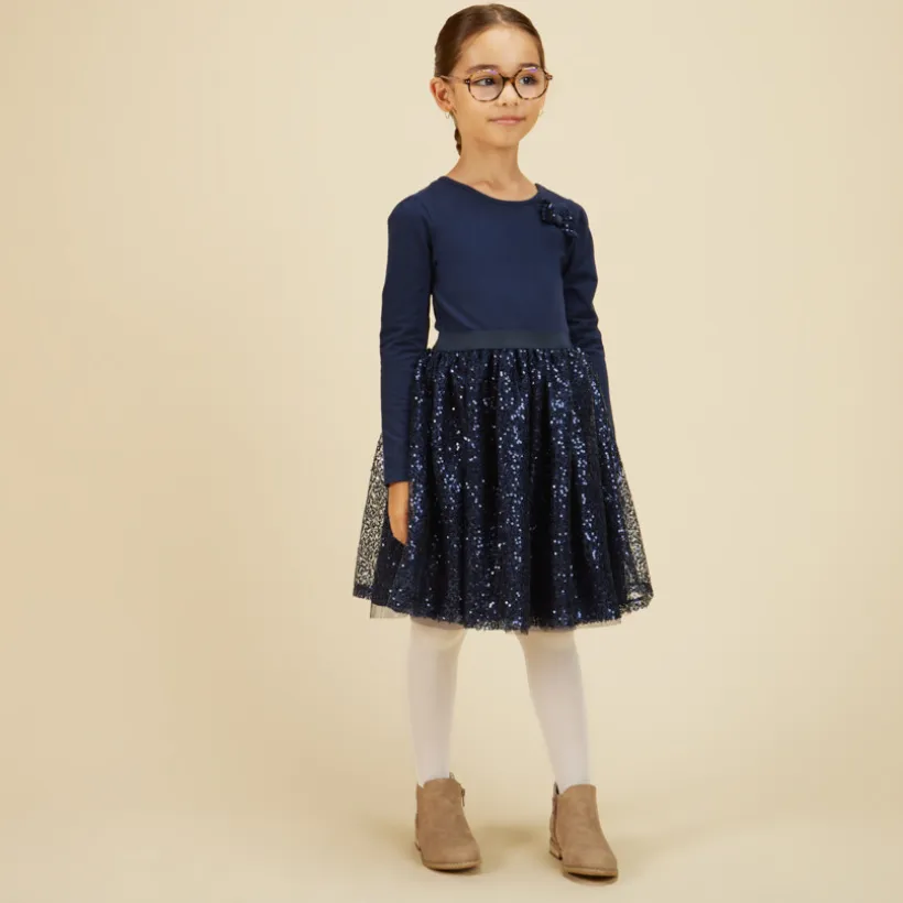 Robe de cérémonie effet 2 en 1 avec sequins pour fille