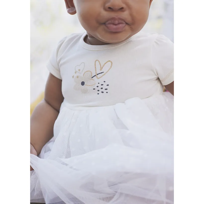Robe de cérémonie effet 2 en 1 bi-matière pour bébé fille