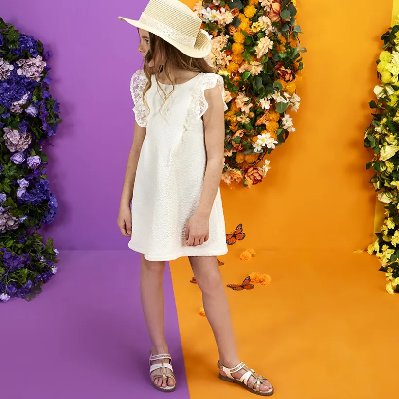 Robe de cérémonie en jacquard avec manches brodées pour fille