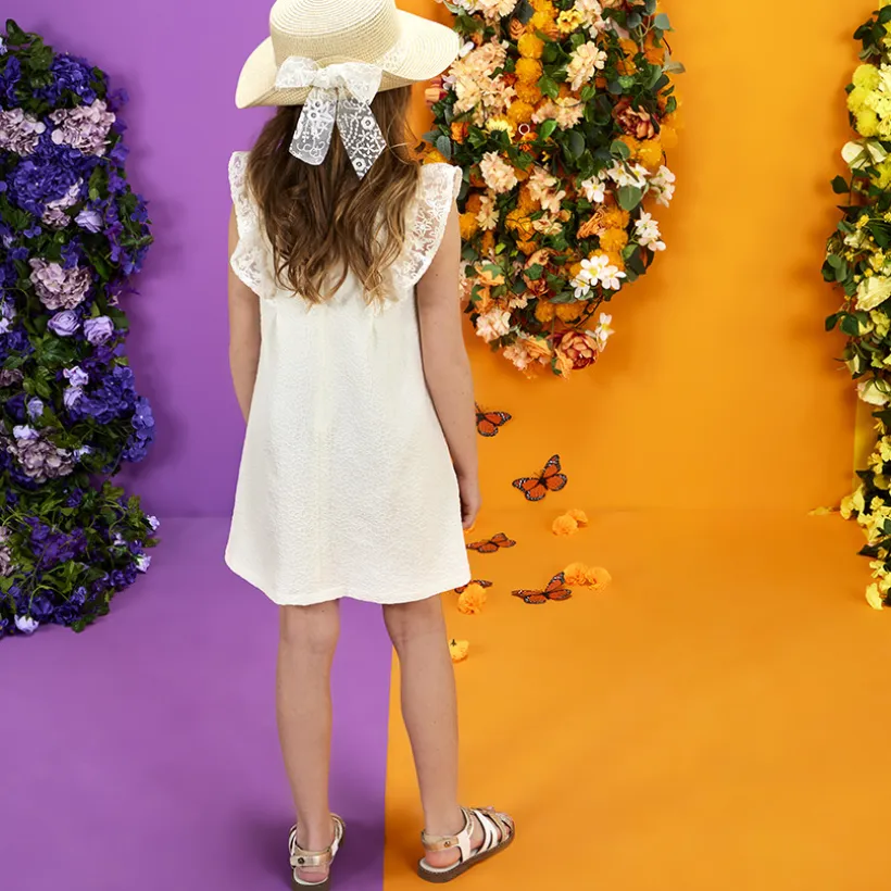 Robe de cérémonie en jacquard avec manches brodées pour fille