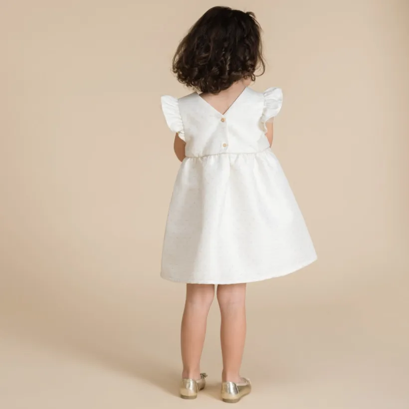 Robe de cérémonie en jacquard fleuri + bandeau pour bébé fille