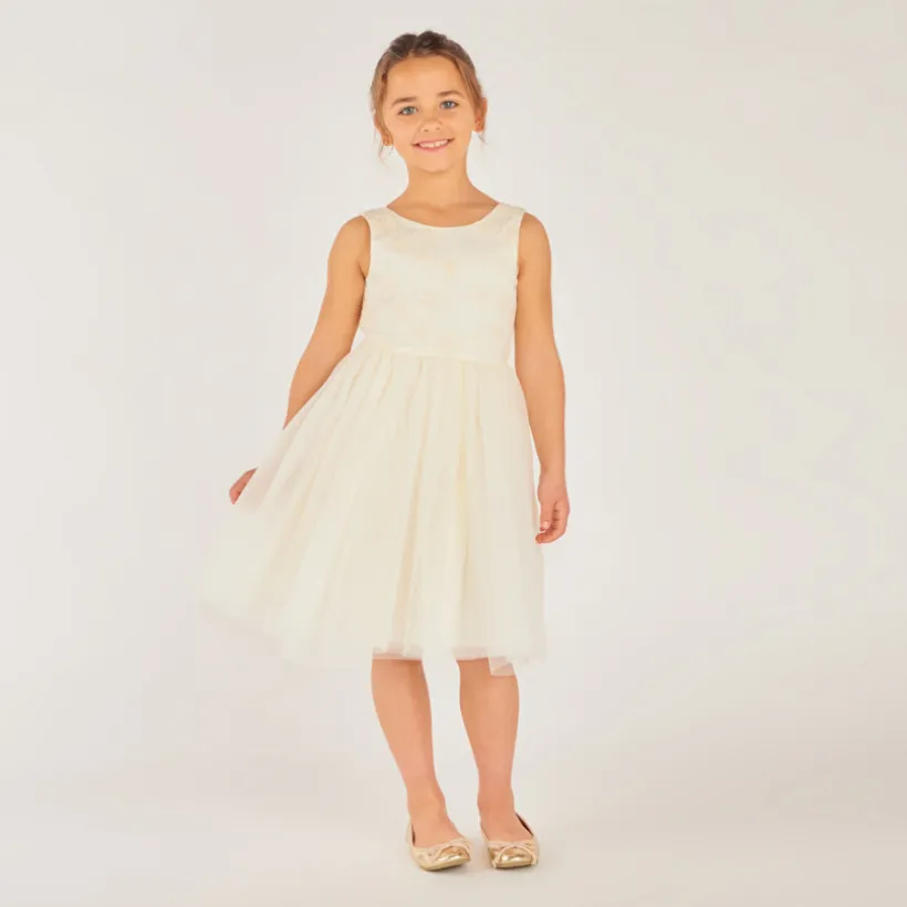 Robe de cérémonie en satin et tulle fleuri pour fille