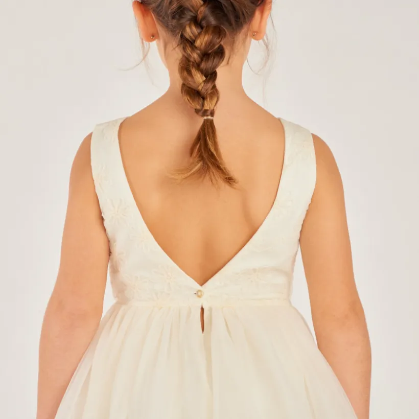 Robe de cérémonie en satin et tulle fleuri pour fille