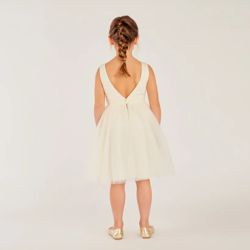 Robe de cérémonie en satin et tulle fleuri pour fille