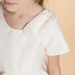 Robe de cérémonie manches courtes en jacquard fleuri pour fille