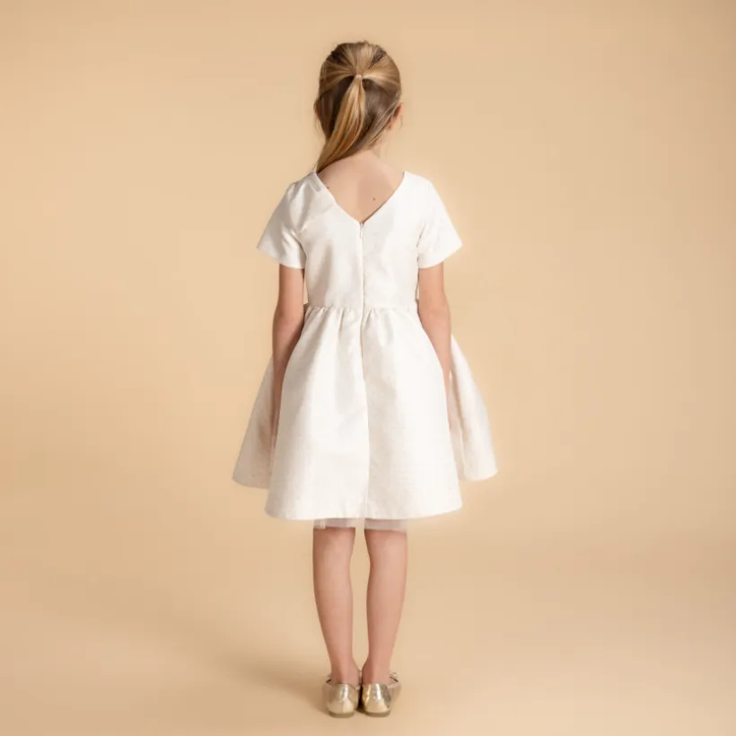 Robe de cérémonie manches courtes en jacquard fleuri pour fille