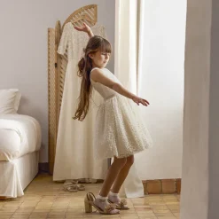 Robe de cérémonie à tulle brodé et dos ajouré cœur pour fille