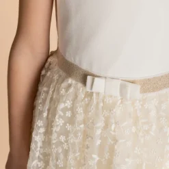 Robe de cérémonie à tulle brodé et dos ajouré cœur pour fille