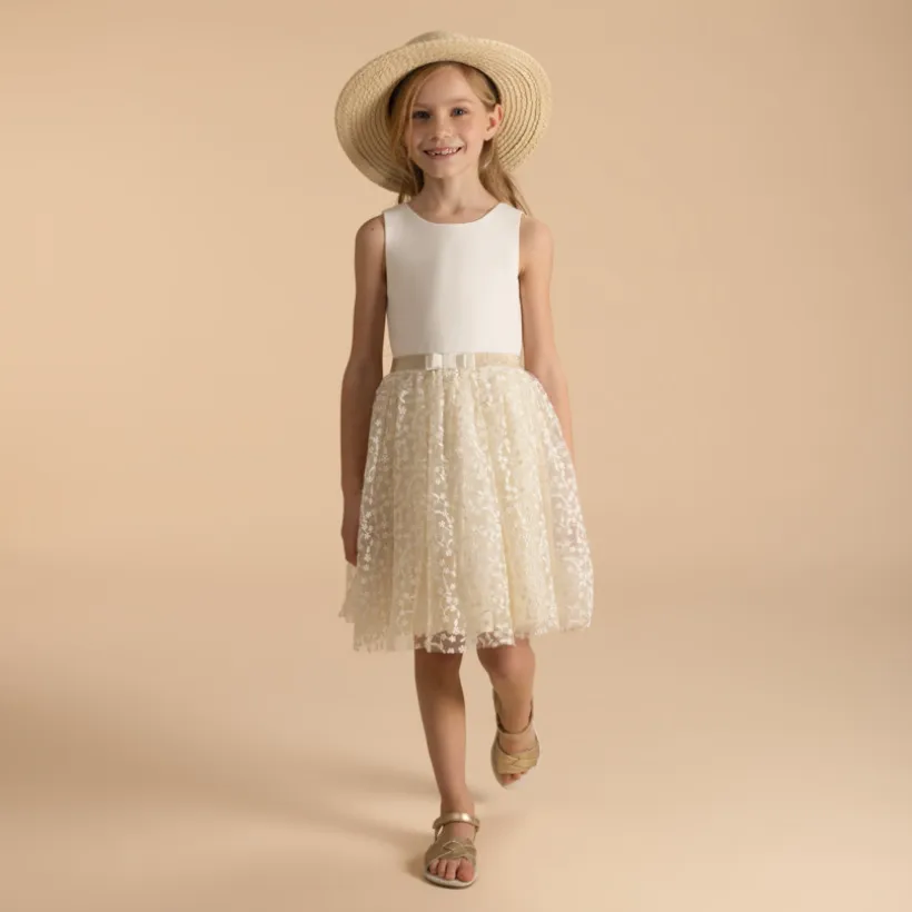 Robe de cérémonie à tulle brodé et dos ajouré cœur pour fille