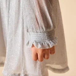 Robe de fête argentée à manches longues bouffantes pour fille