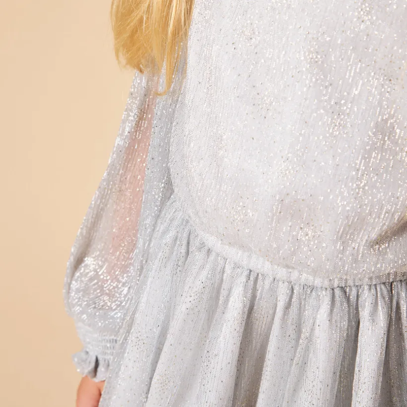 Robe de fête argentée à manches longues bouffantes pour fille