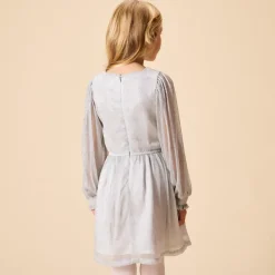 Robe de fête argentée à manches longues bouffantes pour fille