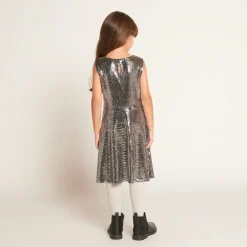 Robe de fête en tissu fantaisie argenté pour fille
