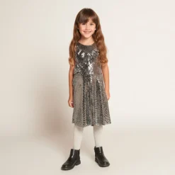 Robe de fête en tissu fantaisie argenté pour fille