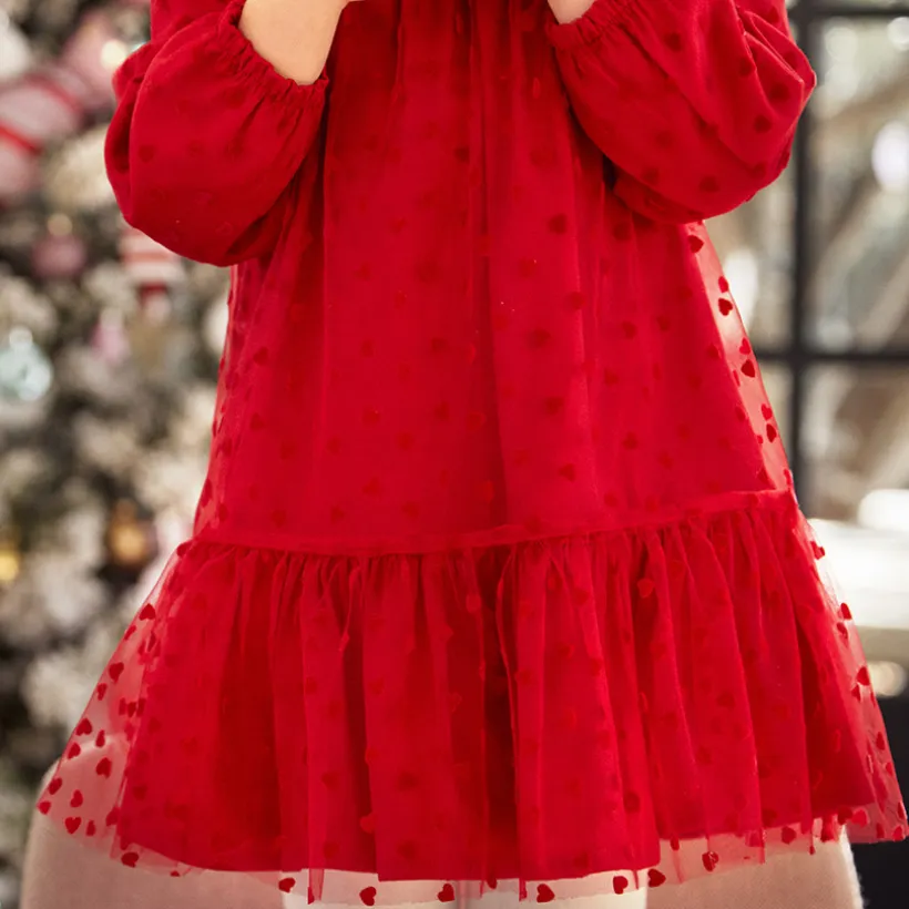Robe de fête en tulle floqué cœurs pour bébé fille
