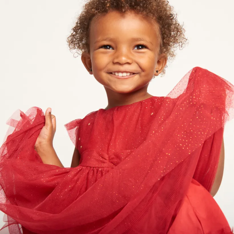 Robe de fête manches courtes en tulle pailleté pour bébé fille