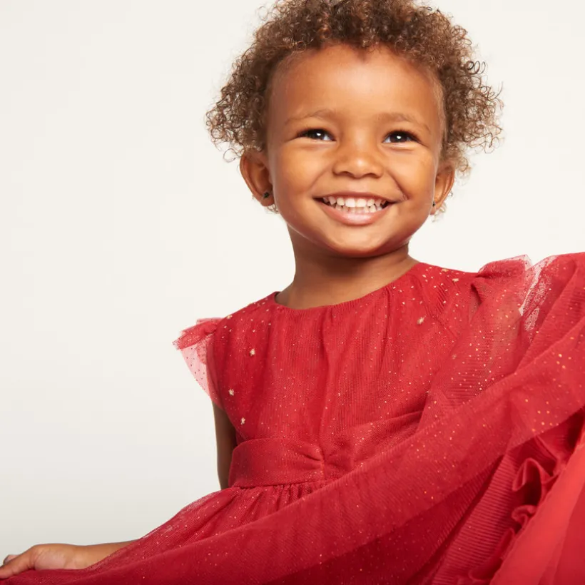 Robe de fête manches courtes en tulle pailleté pour bébé fille