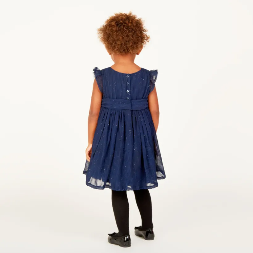 Robe de fête manches courtes en crêpe pailletée pour bébé fille