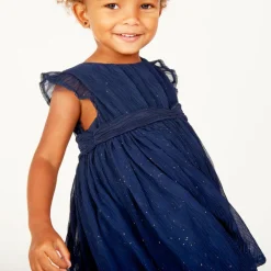 Robe de fête manches courtes en crêpe pailletée pour bébé fille