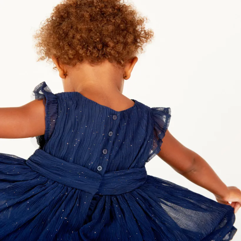 Robe de fête manches courtes en crêpe pailletée pour bébé fille