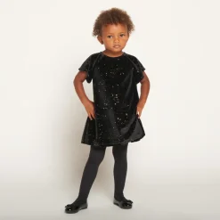 Robe de fête manches courtes en velours pailleté pour bébé fille