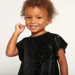 Robe de fête manches courtes en velours pailleté pour bébé fille