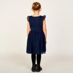 Robe de fête manches courtes en crêpe pailletée pour fille