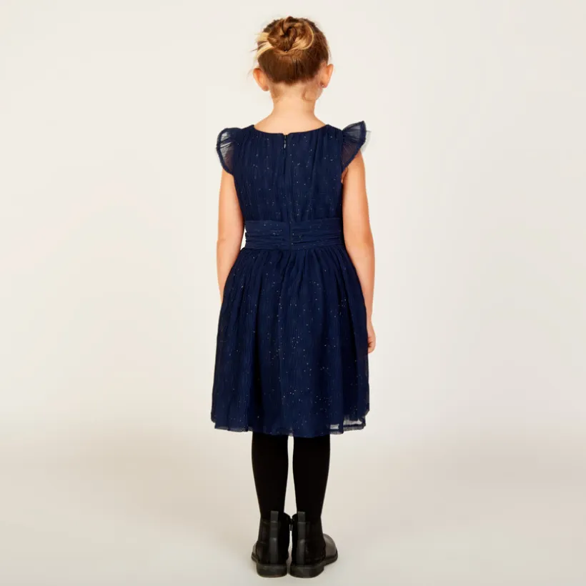 Robe de fête manches courtes en crêpe pailletée pour fille
