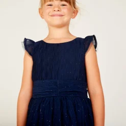Robe de fête manches courtes en crêpe pailletée pour fille
