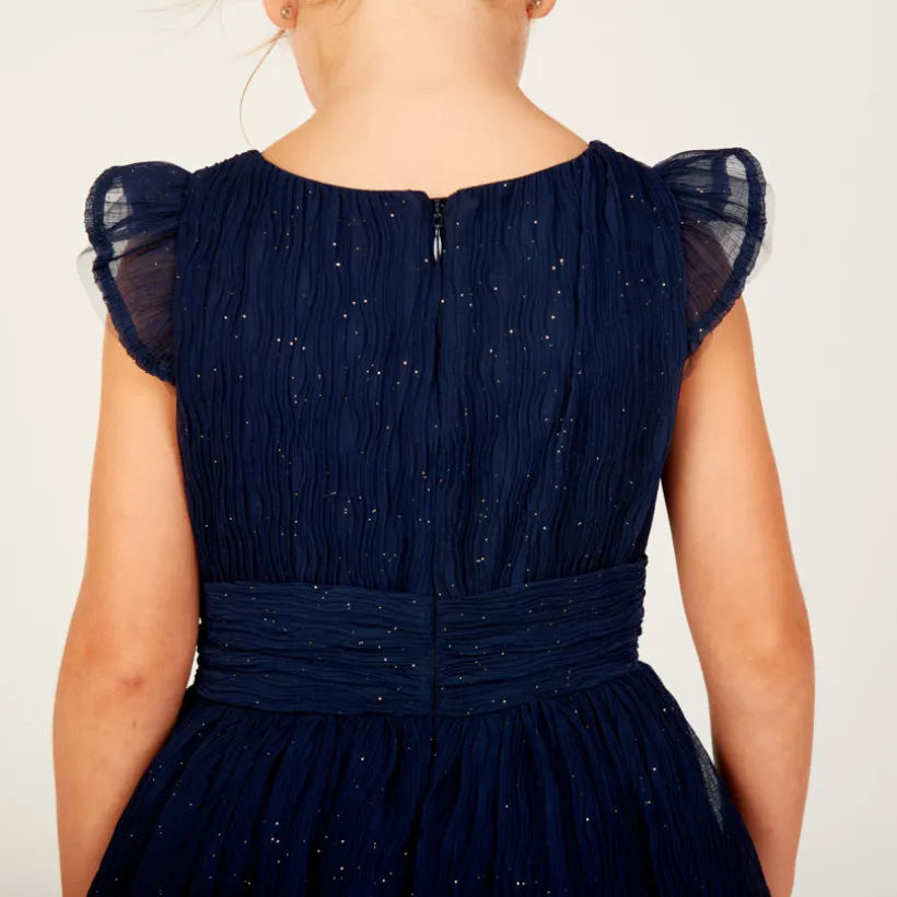 Robe de fête manches courtes en crêpe pailletée pour fille
