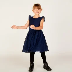 Robe de fête manches courtes en crêpe pailletée pour fille