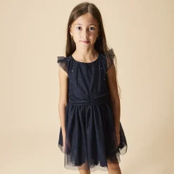 Robe de fête manches courtes en tulle pailleté pour fille