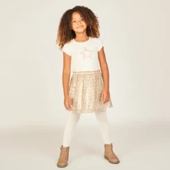 Robe de fête manches courtes scintillante effet 2 en 1 pour fille