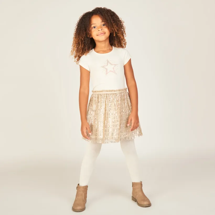 Robe de fête manches courtes scintillante effet 2 en 1 pour fille