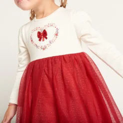 Robe de fête manches longues effet 2 en 1 pour bébé fille