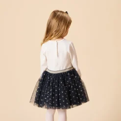 Robe de fête manches longues effet 2 en 1 bi-matière pour bébé fille