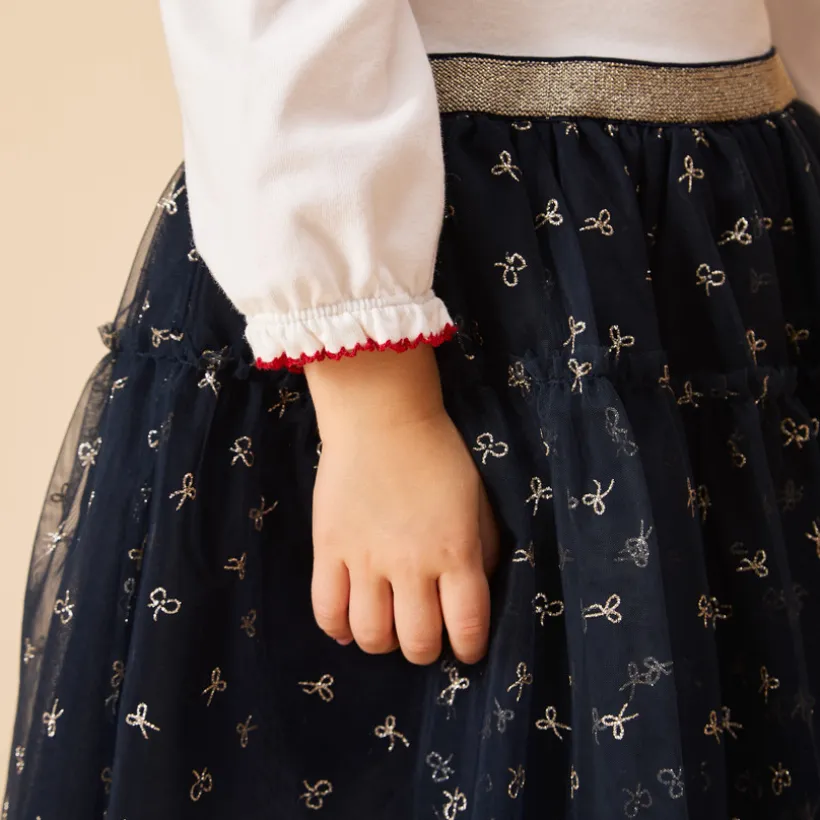 Robe de fête manches longues effet 2 en 1 bi-matière pour bébé fille