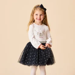 Robe de fête manches longues effet 2 en 1 bi-matière pour bébé fille