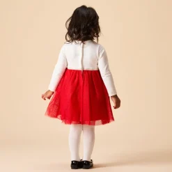 Robe de fête manches longues effet 2 en 1 bi-matière pour bébé fille
